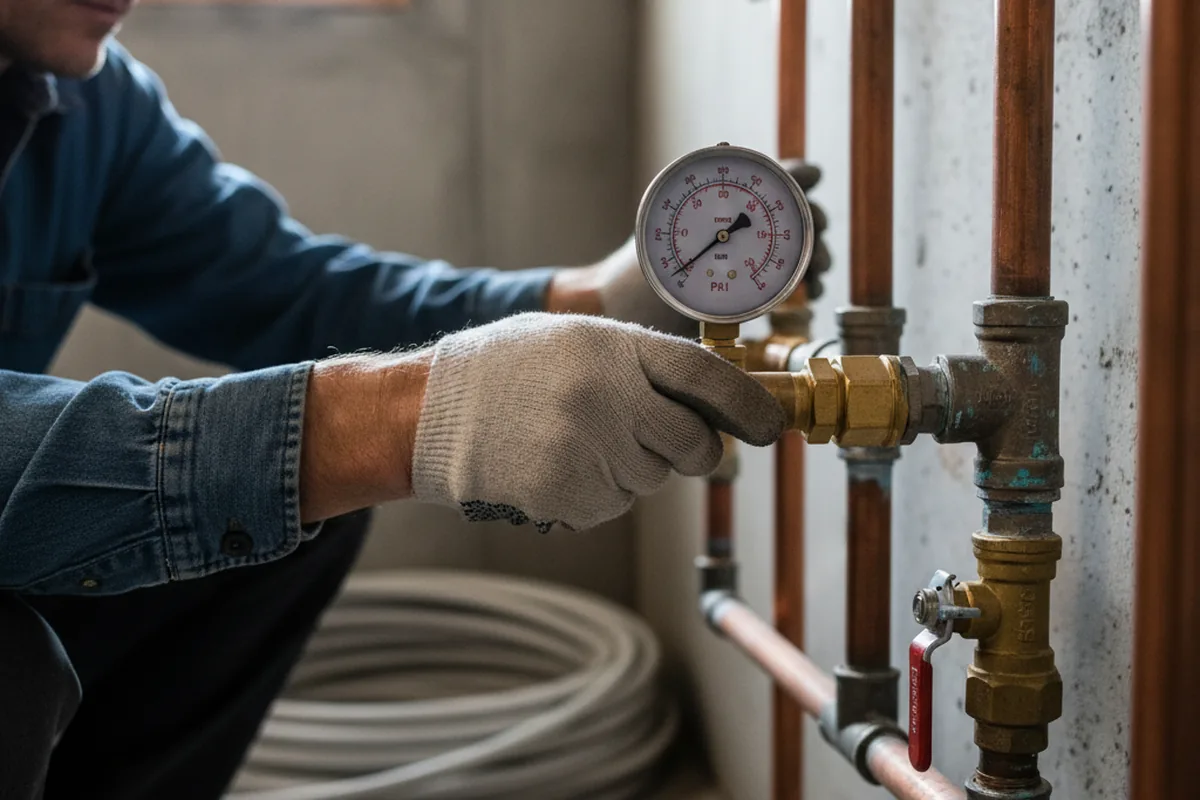 Pressure testing a repaired line during Water Line Repair in Freeburn